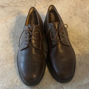 Santoni Dark Brown Leather Derby Dress Shoes